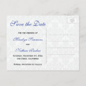 青、白、黒のダマスク日付カードを保存 案内ポストカード (裏面)