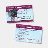 青/紫のサービスドッグIDカードバッジ バッジ (正面＆裏面)