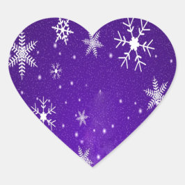 青 – 紫の背景を持つ白い雪 ハートシール