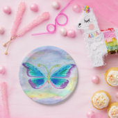 青、紫色およびマゼンタの蝶紙皿 ペーパープレート (パーティー)