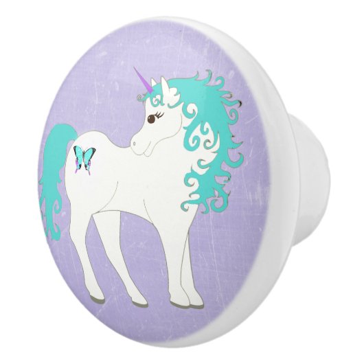 青、紫色および白いユニコーンのノブ セラミックノブ (右)