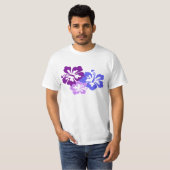 青、紫色および薄紫の項目ハイビスカスの花 Tシャツ (正面フル)