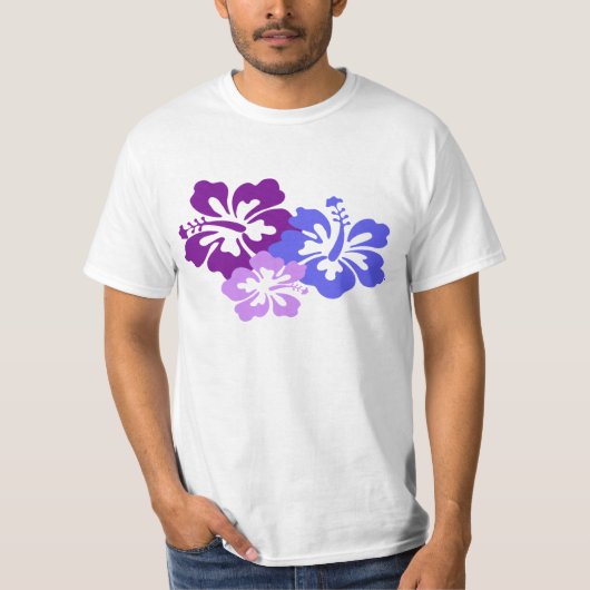青、紫色および薄紫の項目ハイビスカスの花 Tシャツ (正面)