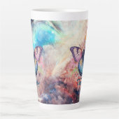 青、紫、ピンクの水色の蝶 カフェラテマグ (正面)