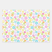 青、紫、ピンク色の数々の春の花 ラッピングペーパーシート (正面3)