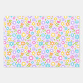 青、紫、ピンク色の数々の春の花 ラッピングペーパーシート (正面)