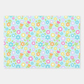 青、紫、ピンク色の数々の春の花 ラッピングペーパーシート (正面3)