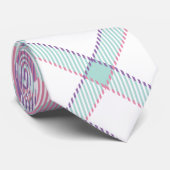 青、紫、ピンク、白の格子縞 ネクタイ (ロール)