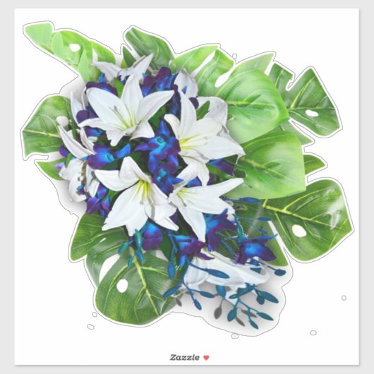 青、紫、白のシルクの花束 シール (シート)
