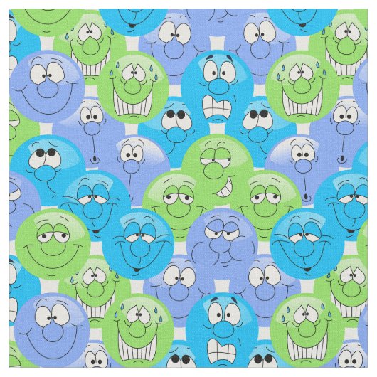 青、紫、緑の絵文字😀パターン ファブリック (クローズアップ)