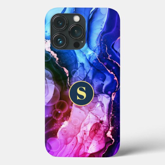 青、紫、赤紫の液体インク、モノグラム Case-Mate iPhoneケース (裏面)