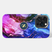青、紫、赤紫の液体インク、モノグラム iPhoneケース (裏面横)