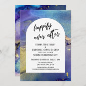 青 紫 金のインクで ハッピーエバーアフターのアーチ 招待状 (正面/裏面)