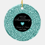 青 – 緑と白のダイアモンズシルバーハート セラミックオーナメント (裏面)