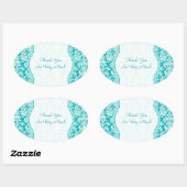 青 – 緑と白のフローラのマスクのパターン 楕円形シール (シート)