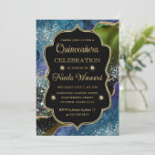 青、緑と金のラメがきらきらするアゲートのキンセアニエラ 招待状 (スタンド正面)