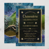 青、緑と金のラメが入ったアゲートのキンセアニエラ 招待状 (正面/裏面)