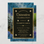 青、緑と金のラメが入ったアゲートのキンセアニエラ 招待状 (正面/裏面)