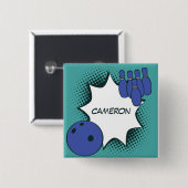 青 – 緑のアーポップ・アートのトボーリング名ボタン 缶バッジ (正面&裏面)