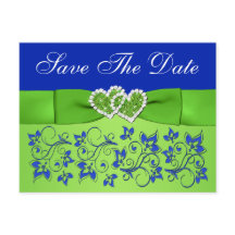 青、緑のフローラ、ハート日付はがきを保存