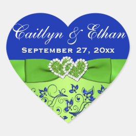 青、緑のフローラ、ハート結婚式の引き出物シール ハートシール