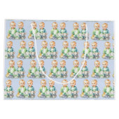 青、緑の双子の水色ベビーシャワー ラージペーパーバッグ (裏面)