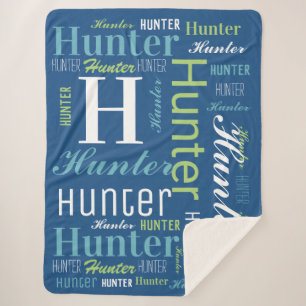 青 – 緑の名前とモノグラムクラウドワードアート シェルパブランケット
