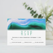 青、緑の瑪瑙スライスのゲモダンード結婚式RSVP 出欠カード (スタンド正面)