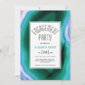 青、緑の瑪瑙スライス結婚の婚約パーティ 招待状 (正面)
