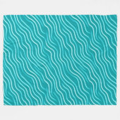 青/緑の背景の白い波線 フリースブランケット (正面(横))