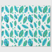 青 – 緑の葉のシームレスパターン ラッピングペーパー (フラット)