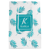 青 – 緑の葉パターン ミディアムペーパーバッグ (裏面)