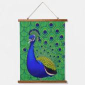 青 – 緑の黄色い孔雀の壁紙 吊り下げ型タペストリー (正面)