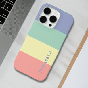 青、緑の黄色とコーラルピンクのストライプパターン iPhone 16 PROケース