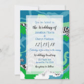 青、緑の黒と白の大理石結婚の 招待状 (正面)