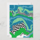 青、緑の黒と白の大理石結婚の 招待状 (裏面)