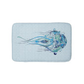 青 – 緑レトロクラゲの背景(青) 2 バスマット (正面)