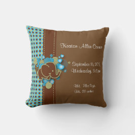 青、緑及びブラウンの格子縞のベビー象 クッション