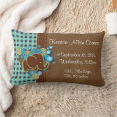 青、緑及びブラウンの格子縞のベビー象 ランバークッション (ブランケット)