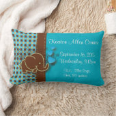 青、緑及びブラウンの格子縞のベビー象 ランバークッション (ブランケット)