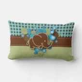 青、緑及びブラウンの格子縞のベビー象 ランバークッション (裏面)