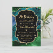 青、緑、および金ゴールドグリッターゲートのフレーム誕生日 招待状 (スタンド正面)