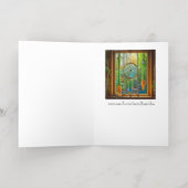 青、緑、オレンジの羽毛のドリームキャッチャー 箔グリーティングカード (内側レイダウン)