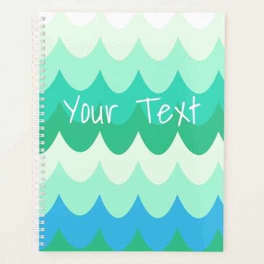 青、緑、ティール（緑がかった色）幾何海波 プランナー手帳 (正面)