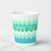 青、緑、ティール（緑がかった色）幾何海波 紙コップ (正面)