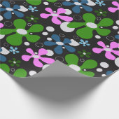青、緑、ピンクのファンキー花 ラッピングペーパー (角)