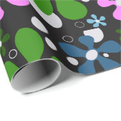 青、緑、ピンクのファンキー花 ラッピングペーパー (ロールコーナー)