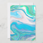 青、緑、白の大理石の流体アート結婚ズ 招待状 (裏面)