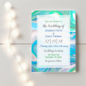 青、緑、白の大理石の流体アート結婚ズ 招待状