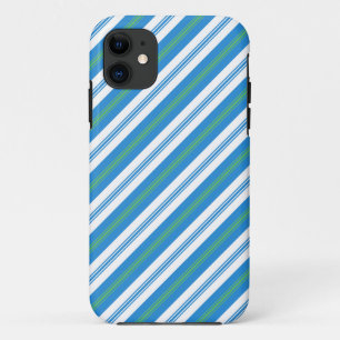 青、緑、白の対角線のストライプ iPhone 11 ケース